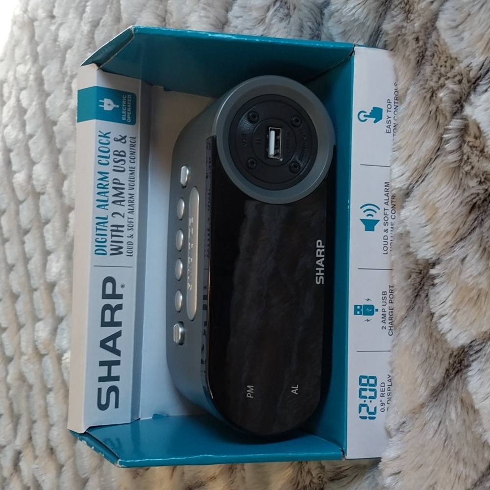 SHARP Digital Alarm Clock With 2 AMP USB & Loud & Soft Alarm  Volume control